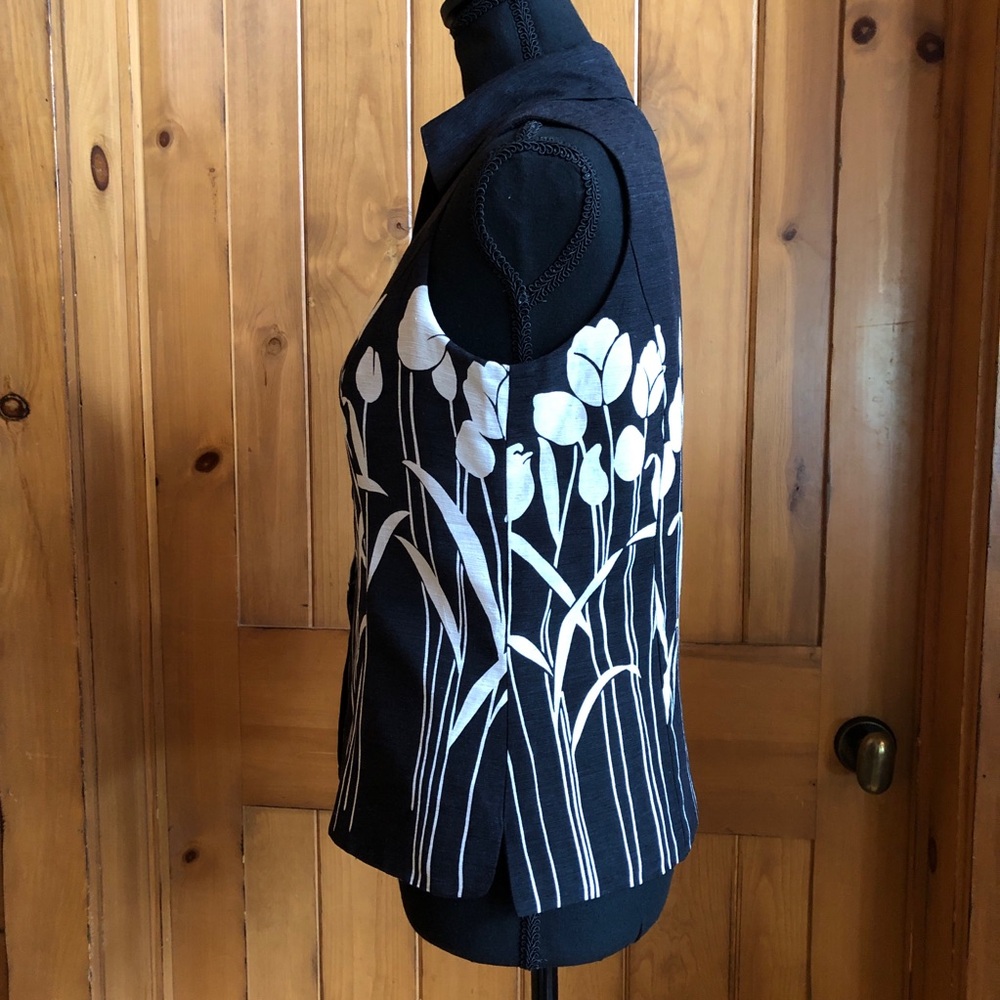 Silk SAINT TROPEZ WEST Lined Sleeveless Blouse Black Eggshell (S) - Picture 3 of 14
